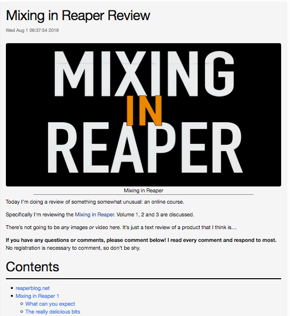 Admiral Bumblebee reviews Mixing In REAPER series